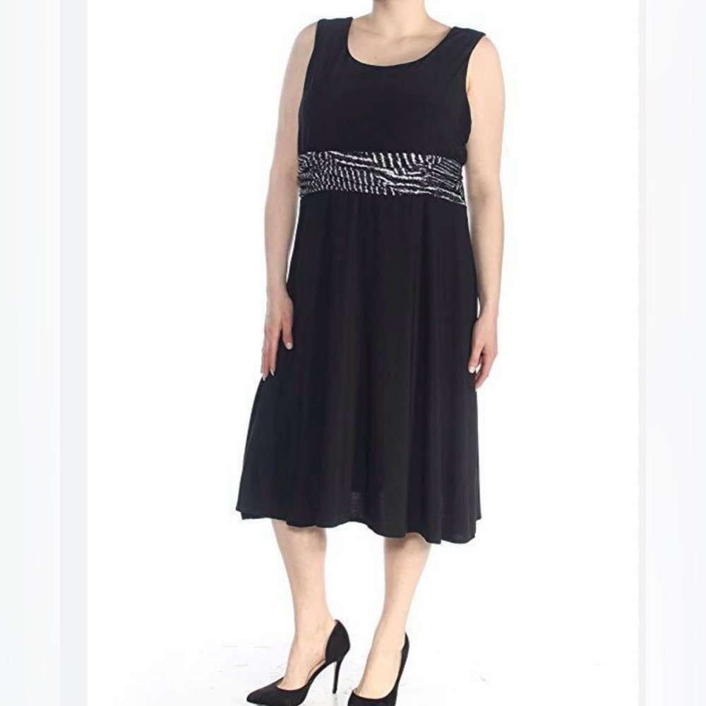 Perceptions Woman Elegant Black Fit & Flare Midi Dress Sleeveless Dress Size 18